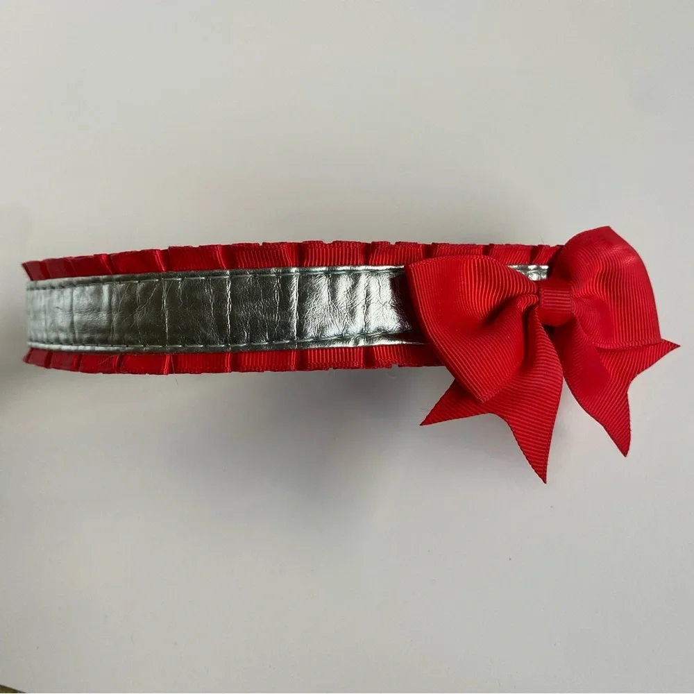 Martha Stewart Dog Collar with Bow For A 14-17” Neck Small Medium Red Silver